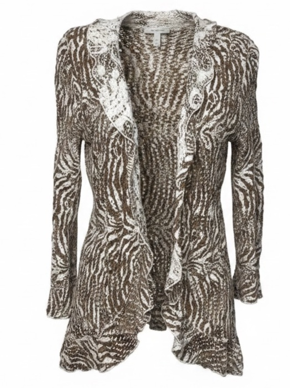 Drapers and Damons Waterfall Crochet Cardigan Brown White size Petite Medium